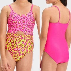 Art Class Girls One Piece hot pink animal print cut out swimsuit bathing suit M8
